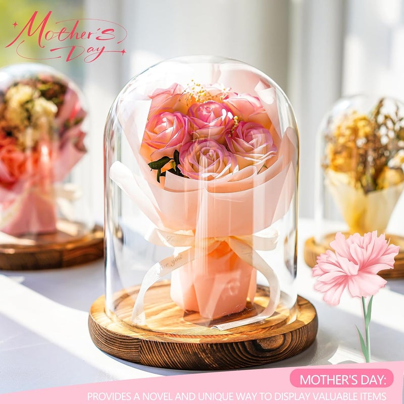 ZEERSHEE Glass Cloche Display Dome Decorative Glass Display Bell Jar with Wooden Base for Home Party Wedding Decor（6.3''*4.8'' - Image 2